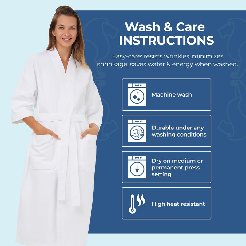 MONARCH Chamois Microfiber Spa Kimono Robe for Men or Women â€“ Soft Lightweight Fabric with Classic Kimono Design, Generously Sized Hotel & Spa Robe with Pockets â€“ Machine Washable (White, Large) - Image 5